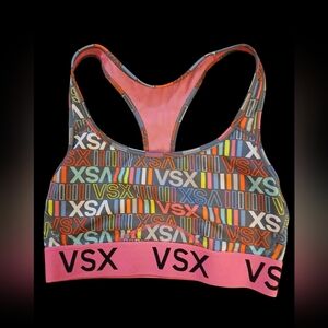 VICTORIA'S SECRET VSX Sports Bra. Vibrant Pink, Gray, Yellow, Blue. Size Small